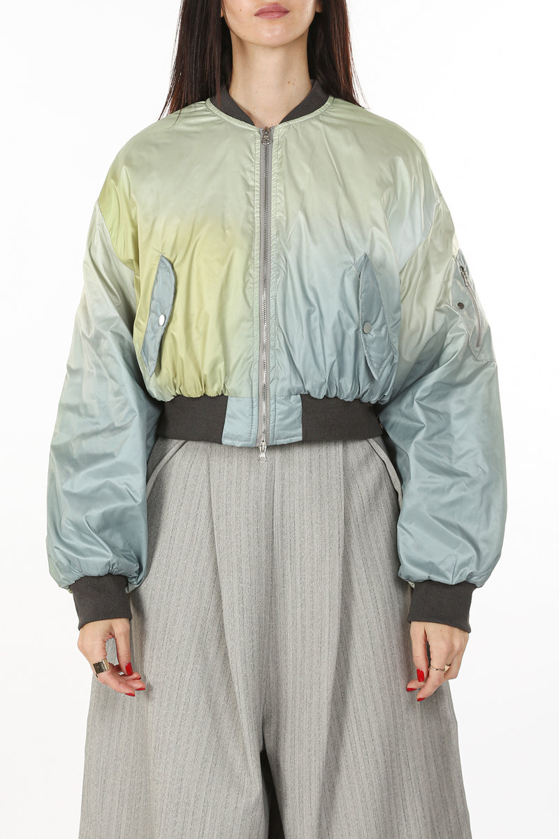 Verso Gradation Dual Tone Puffy Crop Bomber Jacket - Shop Beulah Style