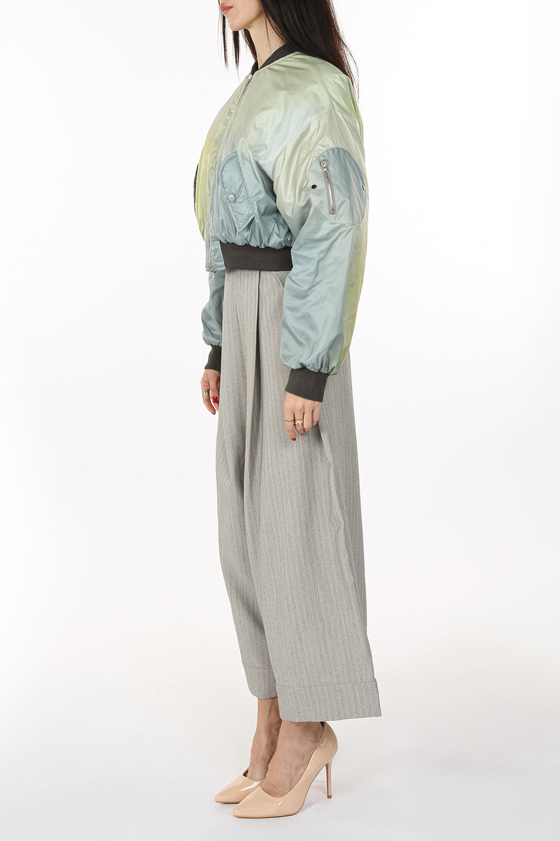 Verso Gradation Dual Tone Puffy Crop Bomber Jacket - Shop Beulah Style