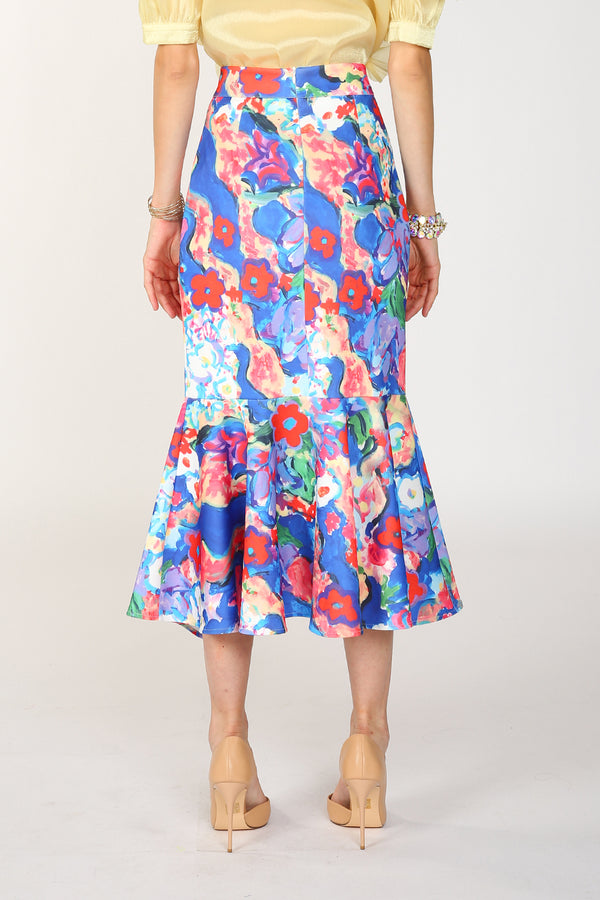 Alani Paint Printed Asymmetric Pencil Flare Skirt - Shop Beulah Style