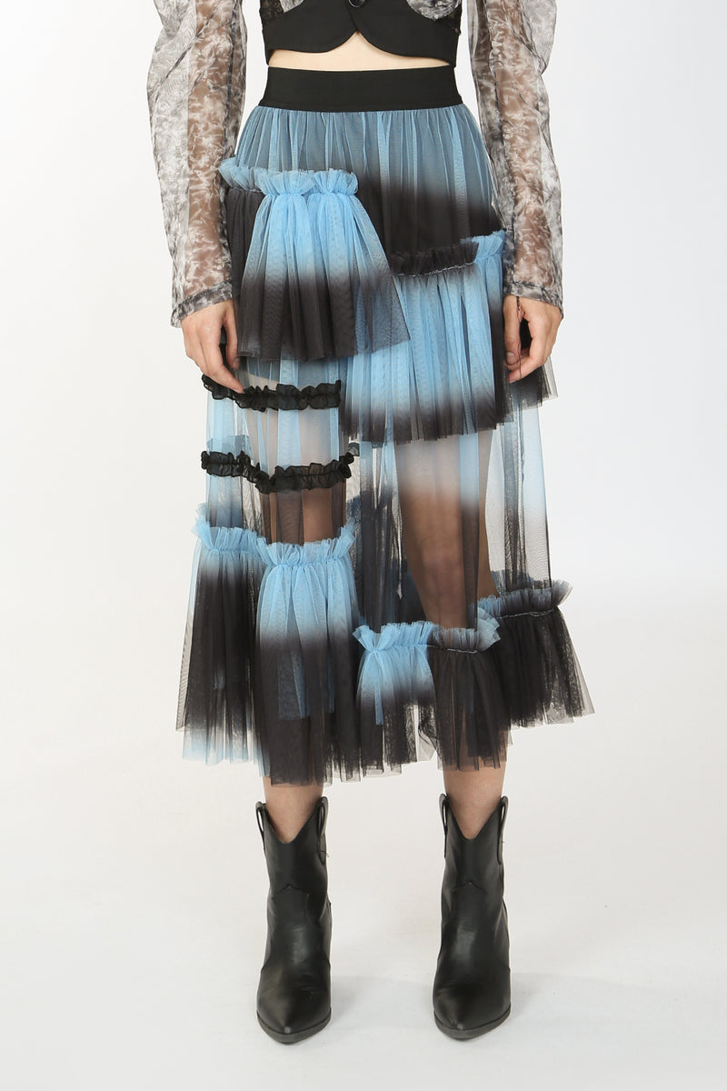 Katya Asymmetrical Ruffle Tiered Mesh Skirt - Shop Beulah Style