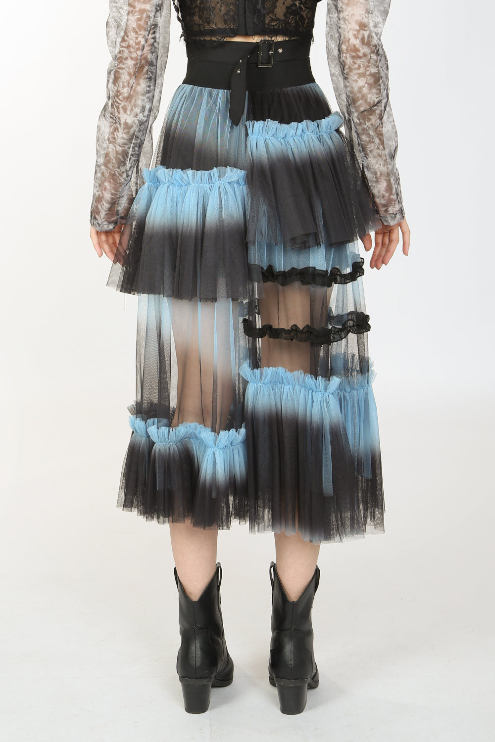 Katya Asymmetrical Ruffle Tiered Mesh Skirt | Shop Beulah Style Katya Asymmetrical Ruffle Tiered Mesh Skirt | Shop Beulah Style