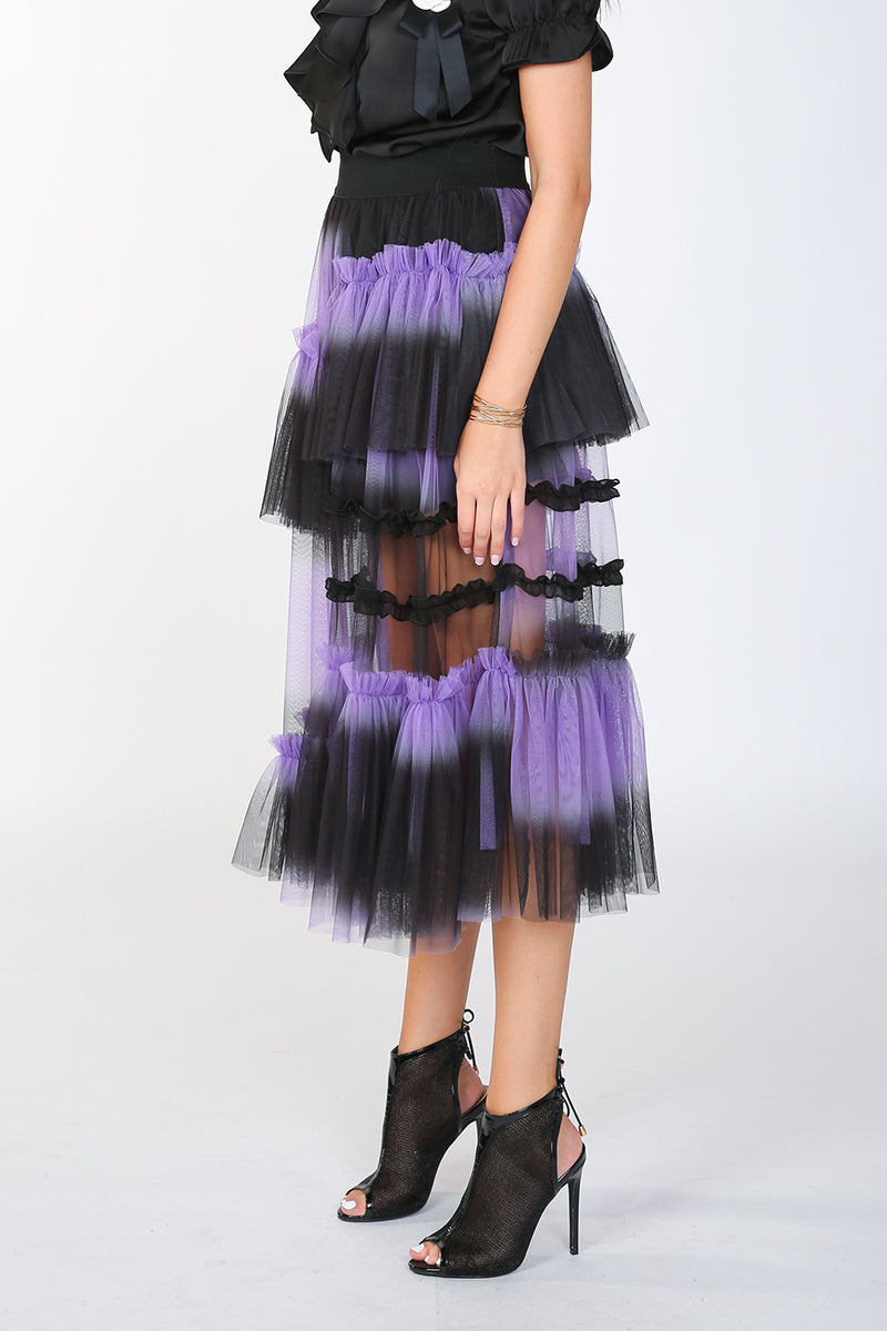 Katya Asymmetrical Ruffle Tiered Mesh Skirt - Shop Beulah Style