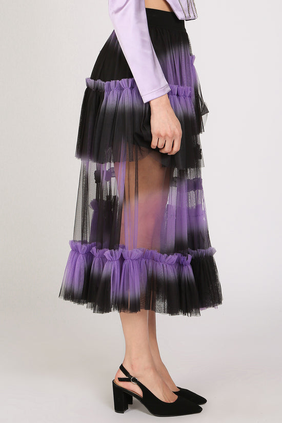 Katya Asymmetrical Tiered Ruffles Frill Mesh Midi Skirt - Shop Beulah Style