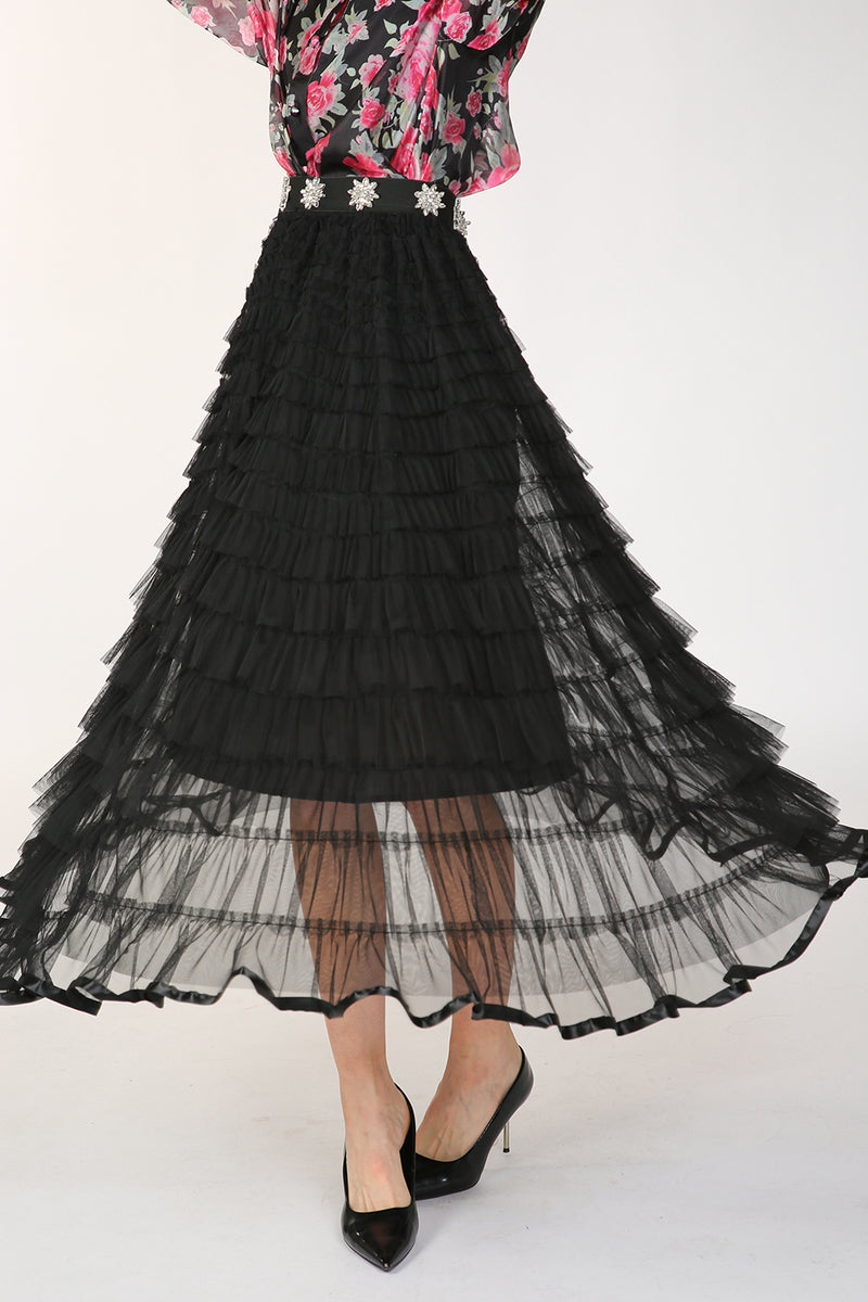 Bonnie Star Rhinestone Waisted Ruffle Tier Maxi Skirt - Shop Beulah Style