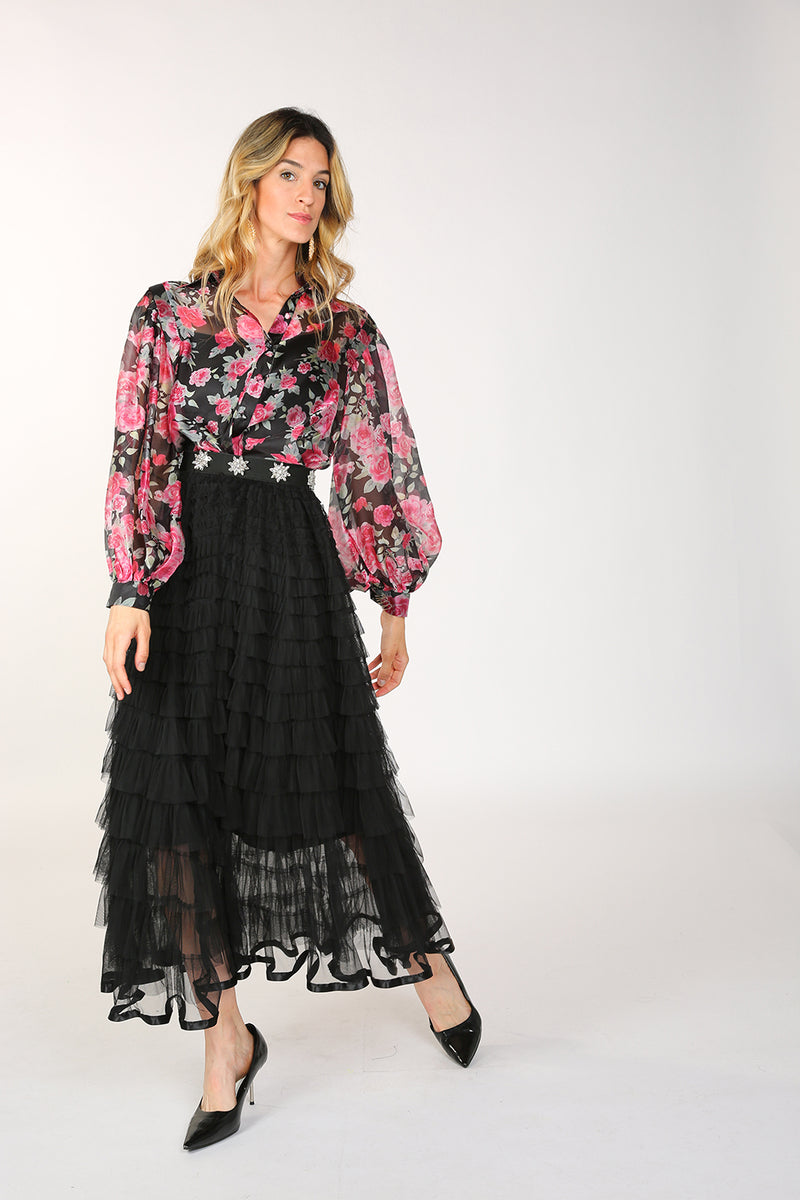 Bonnie Star Rhinestone Waisted Ruffle Tier Maxi Skirt - Shop Beulah Style