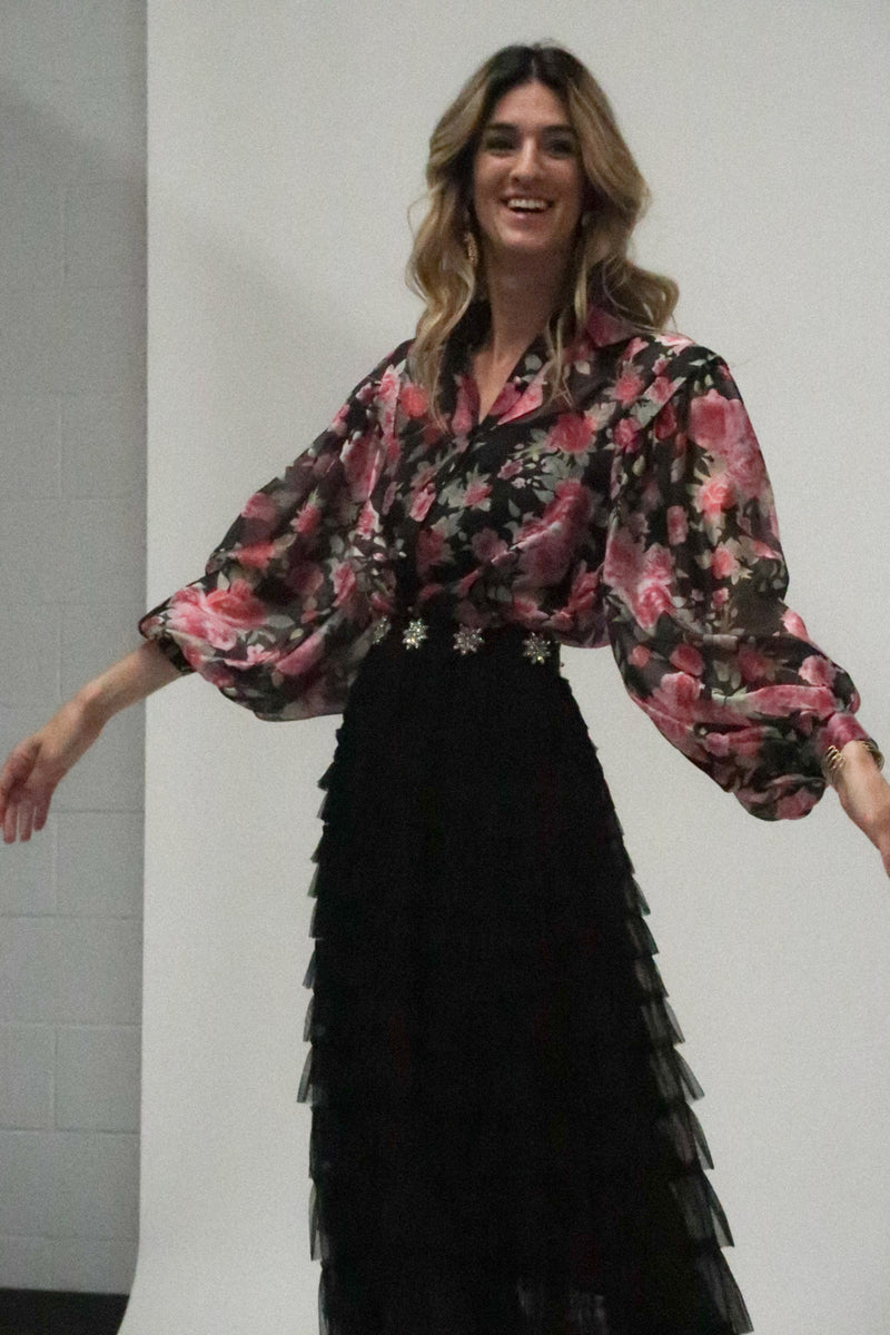 Bonnie Star Rhinestone Waisted Ruffle Tier Maxi Skirt - Shop Beulah Style