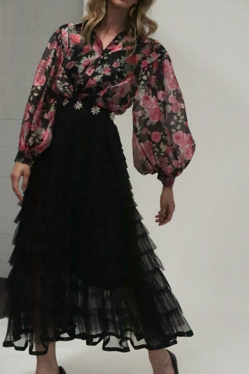 Bonnie Star Rhinestone Waisted Ruffle Tier Maxi Skirt - Shop Beulah Style