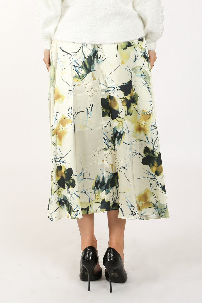 Marley Floral Printed Satin Midi Skirt - Shop Beulah Style