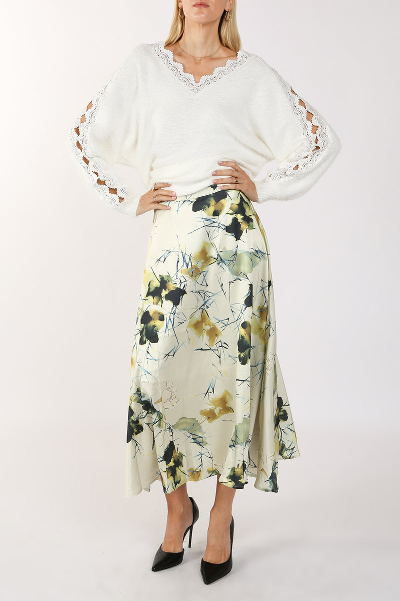 Marley Floral Printed Satin Midi Skirt - Shop Beulah Style