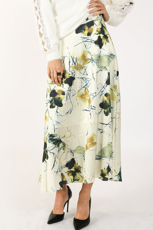 Marley Floral Printed Satin Midi Skirt - Shop Beulah Style