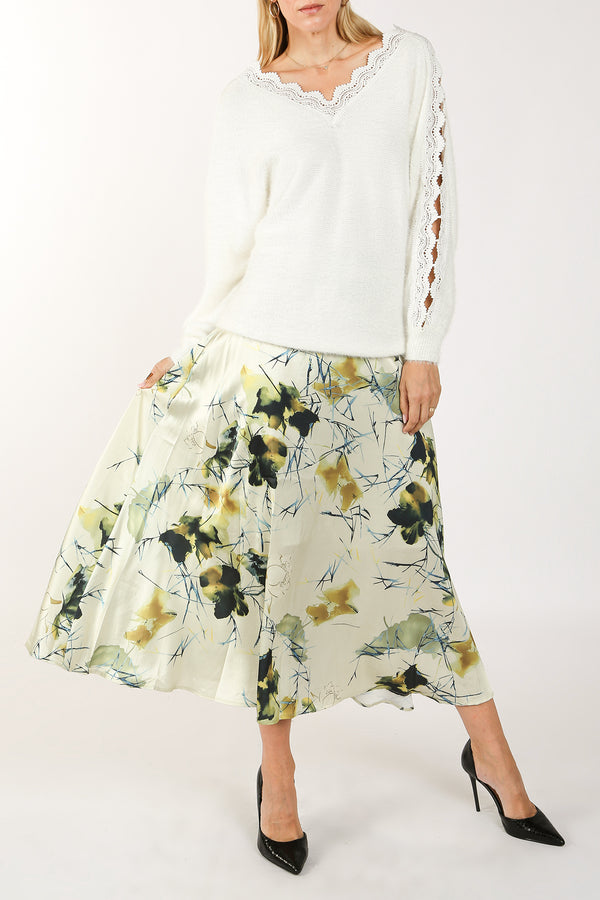 Marley Floral Printed Satin Midi Skirt - Shop Beulah Style