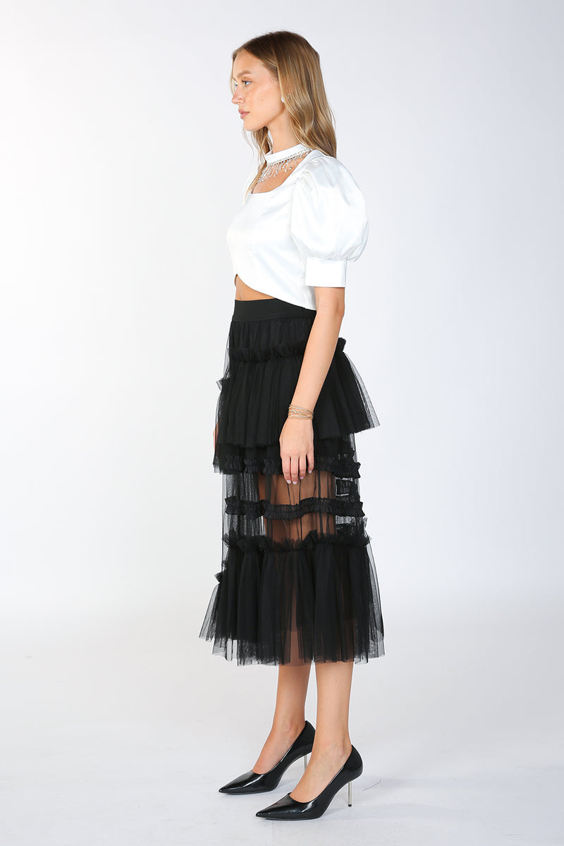 Ada Asymmetrical Ruffle Tiered Mesh Skirt - Shop Beulah Style
