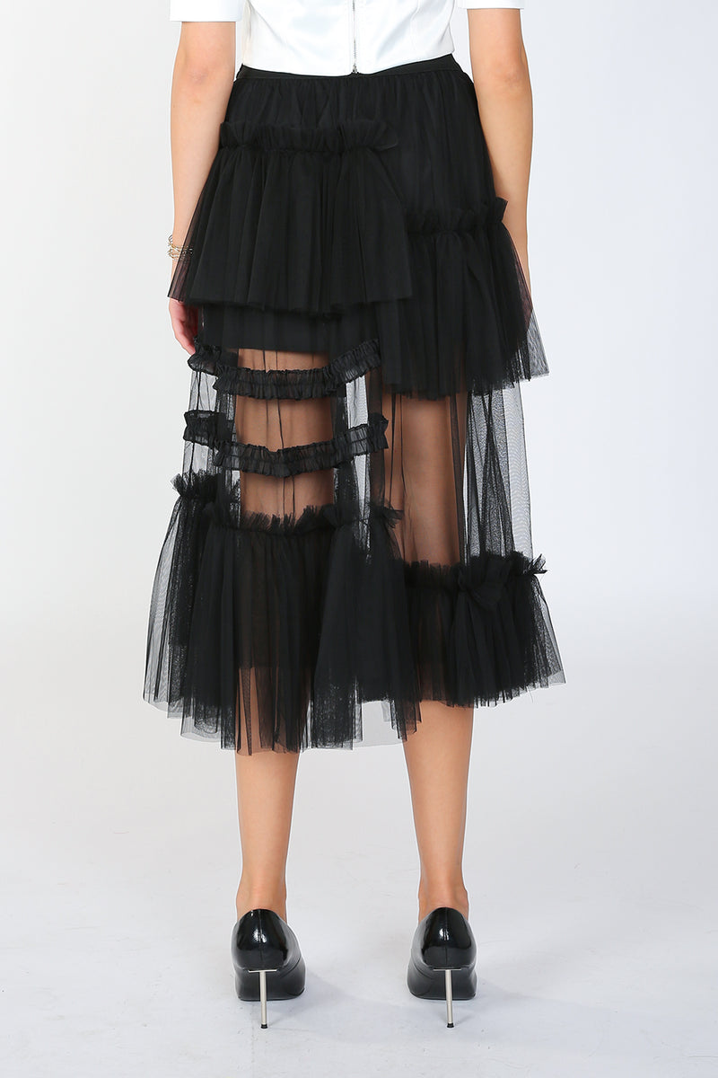 Ada Asymmetrical Ruffle Tiered Mesh Skirt - Shop Beulah Style