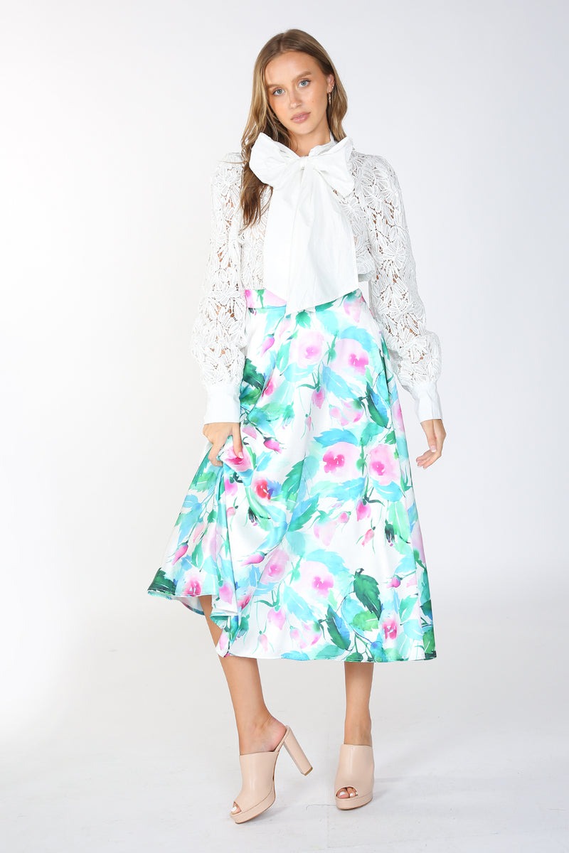 Peyton Floral Printed Satin Midi Skirt