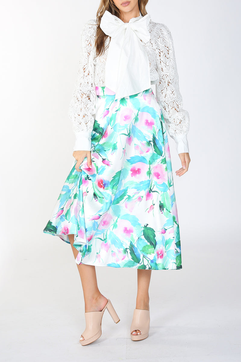 Peyton Floral Printed Satin Midi Skirt - Shop Beulah Style