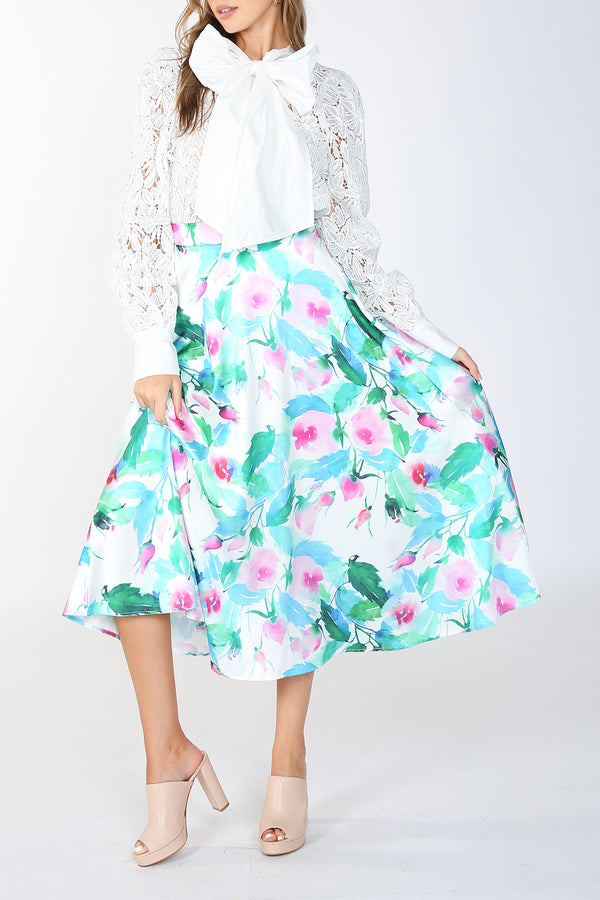 Tyler Floral Printed Satin Midi Skirt - Shop Beulah Style