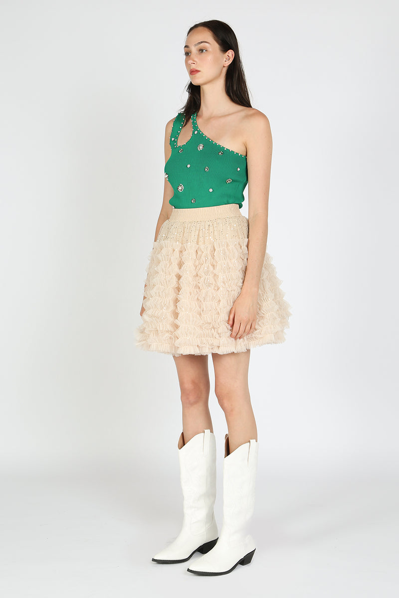 Remy Ruffle Frill Sequin Mesh Mini Skirt - Shop Beulah Style