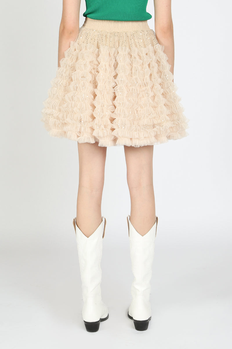Katya Asymmetrical Ruffle Tiered Mesh Skirt