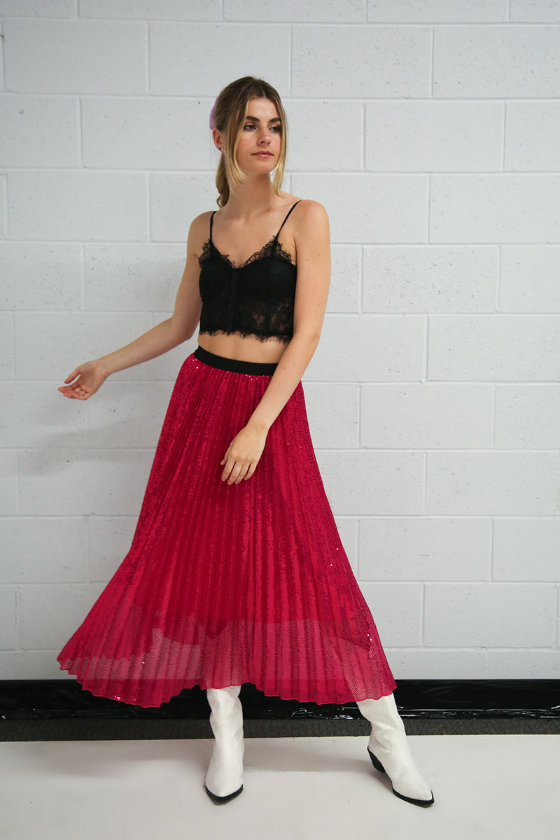 Soren Glitter Sequin Pleated Midi Skirt - Shop Beulah Style
