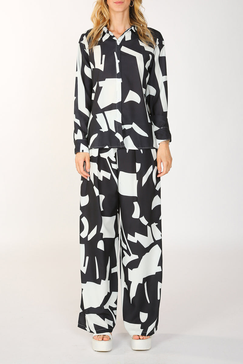 Contrast Dual Printed Satin Top & Pants Set - Shop Beulah Style