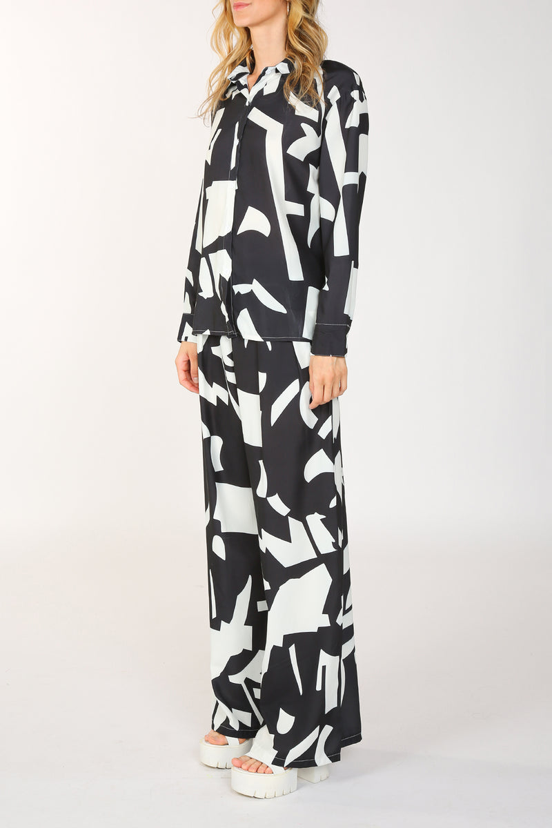 Contrast Dual Printed Satin Top & Pants Set - Shop Beulah Style