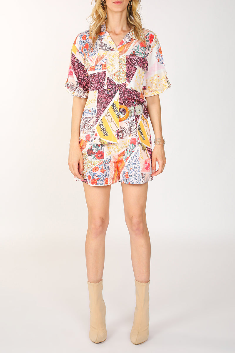 Grant Multi Print V-Neck Blouse & Shorts Set