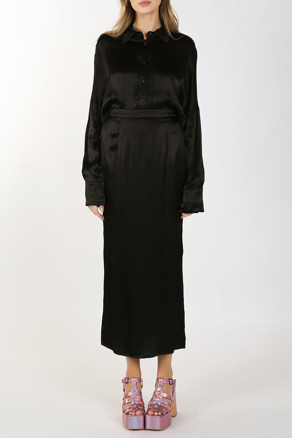 Silky Satin Shirt Top & Midi Slip Skirt - Shop Beulah Style