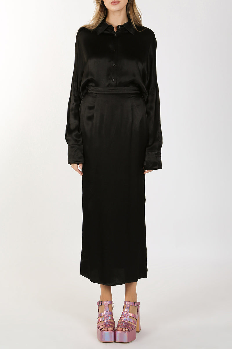 Silky Satin Shirt Top & Midi Slip Skirt - Shop Beulah Style