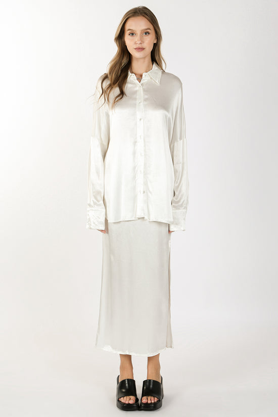 Mara Silk-Blended Satin Shirt & Slit Maxi Skirt Set - Shop Beulah Style