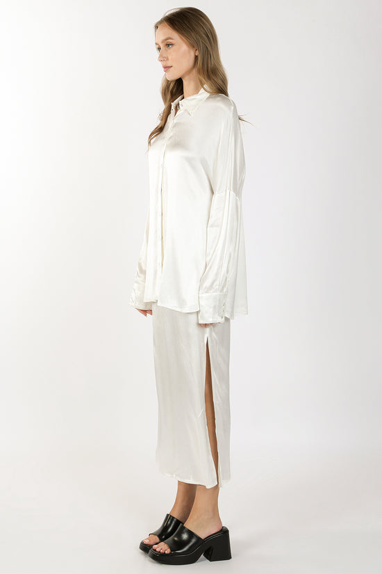 Mara Silk-Blended Satin Shirt & Slit Maxi Skirt Set - Shop Beulah Style
