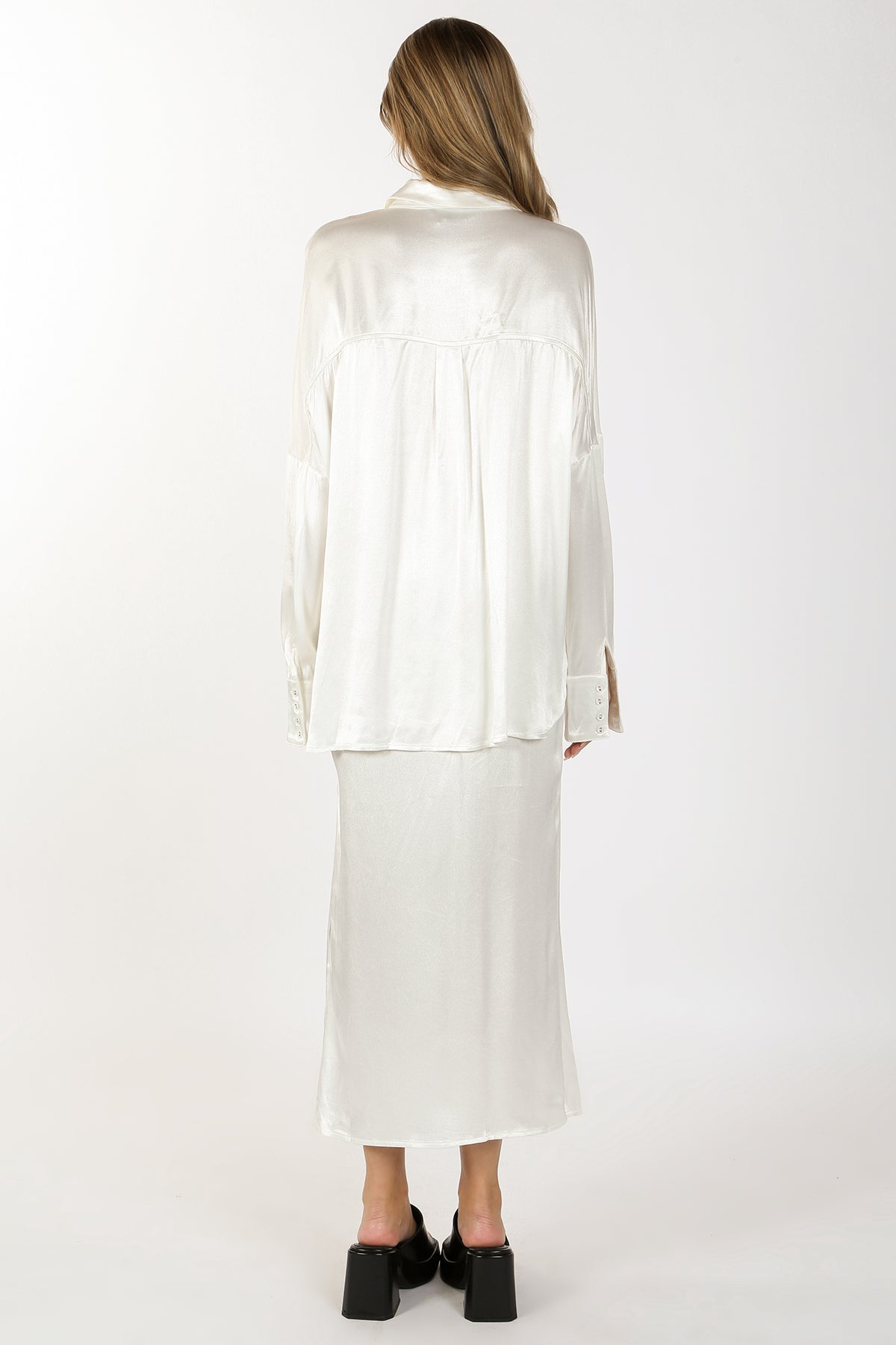 Mara Silk-Blended Satin Shirt & Slit Maxi Skirt Set - Shop Beulah Style