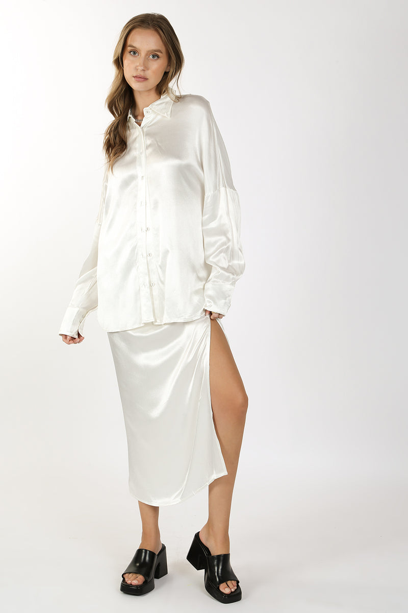 Silky Satin Shirt Top & Midi Slip Skirt - Shop Beulah Style