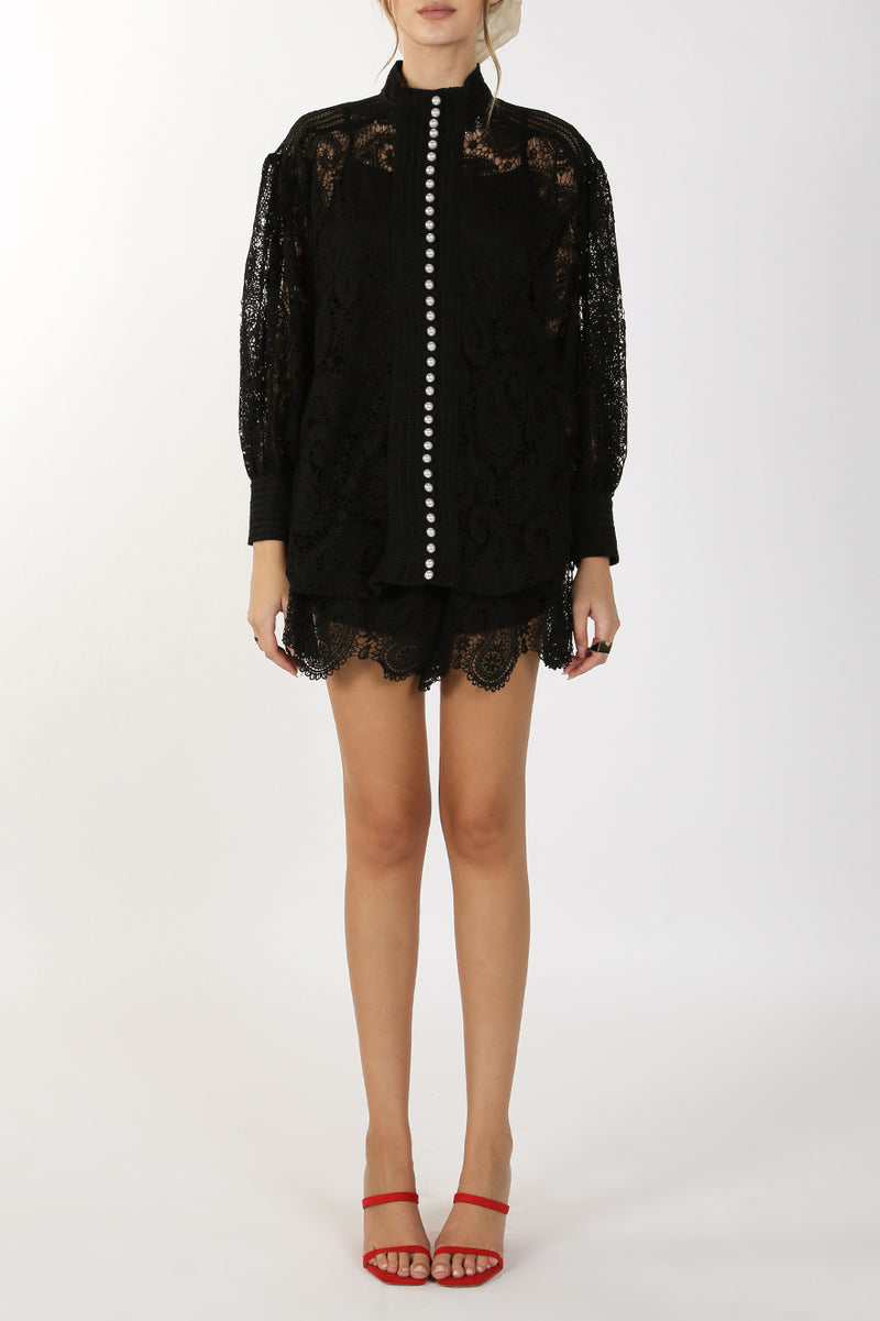 Geneva Pearl Button Lace Blouse Top & Lace Matching Shorts - Shop Beulah Style