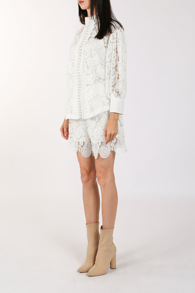 Geneva Pearl Button Lace Blouse Top & Lace Matching Shorts - Shop Beulah Style