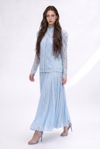 Lace Inset Button Front Blouse And Pleated Maxi Skirt Set