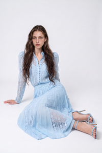 Lace Inset Button Front Blouse And Pleated Maxi Skirt Set