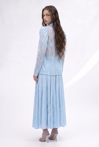 Lace Inset Button Front Blouse And Pleated Maxi Skirt Set