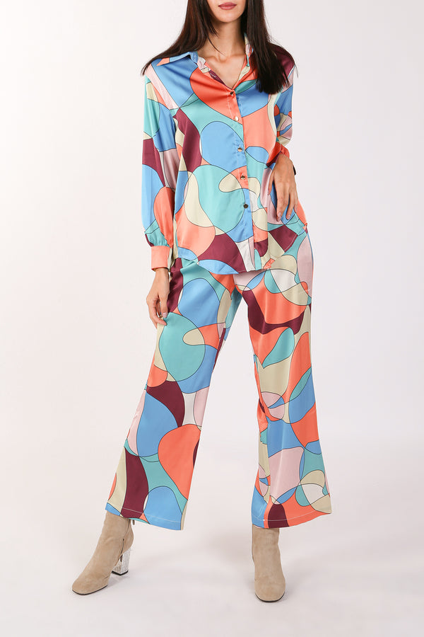 Krish Abstract Satin Blouse and Pants Set - Shop Beulah Style