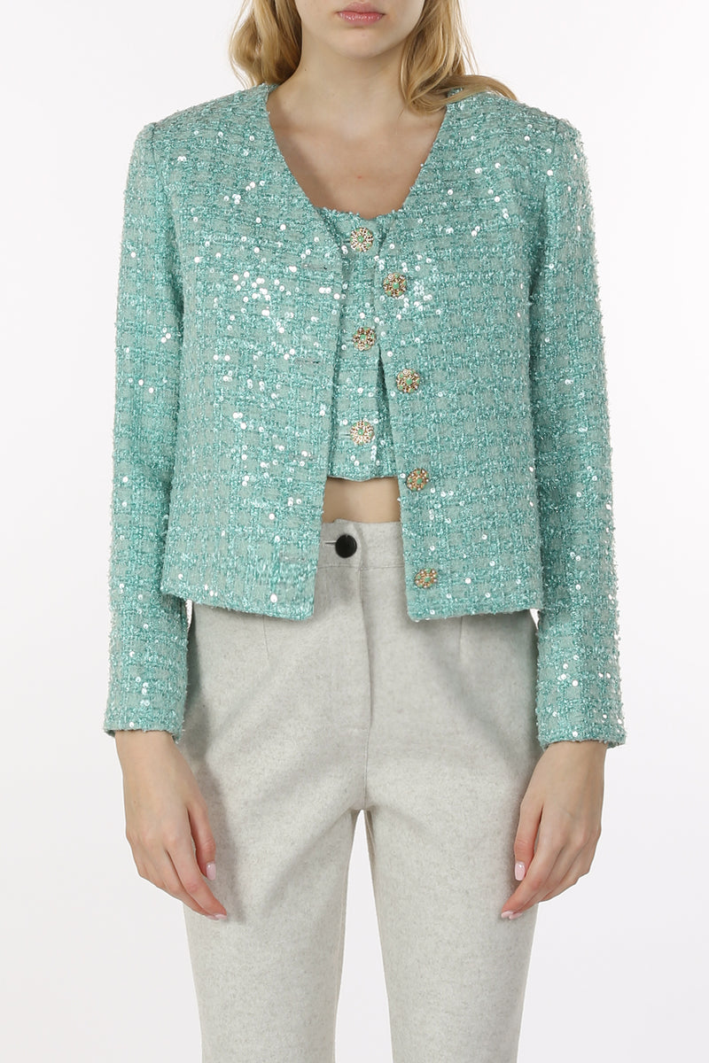 Jess Sequin Embellished Tweed Jacket and Vest Set - Shop Beulah Style