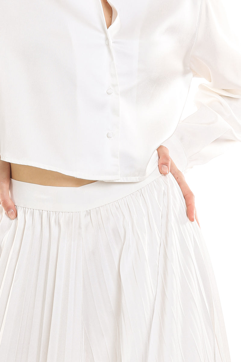 Yuri Satin Crop Top & Pleated Long Pants Set - Shop Beulah Style