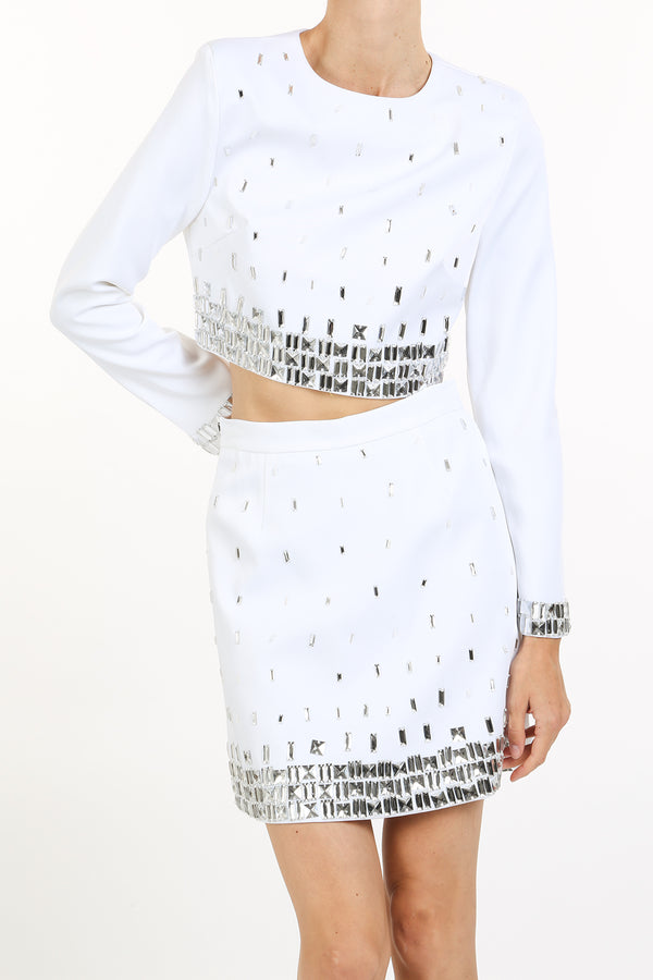 Delaware Rhinestone Beaded Detail Crop Top & Skirt Set