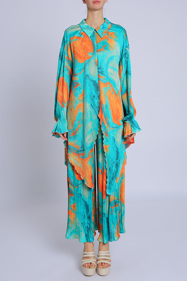 Clementine Abstract Printed Pleats Slit Top & Pants Set - Shop Beulah Style