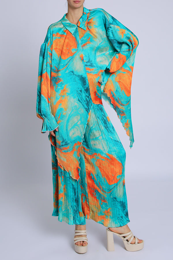 Clementine Abstract Printed Pleats Slit Top & Pants Set - Shop Beulah Style