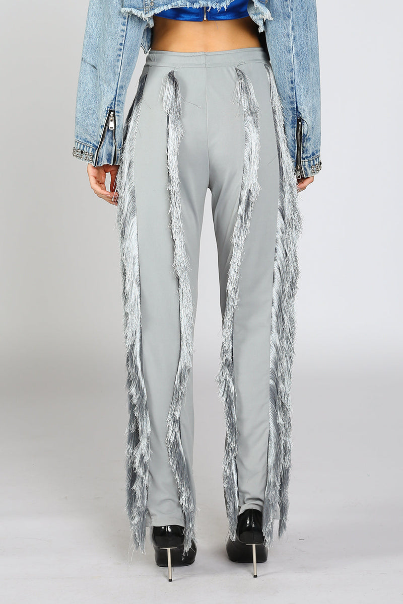 Metallic Fringe Trims Jersey Pants - Shop Beulah Style