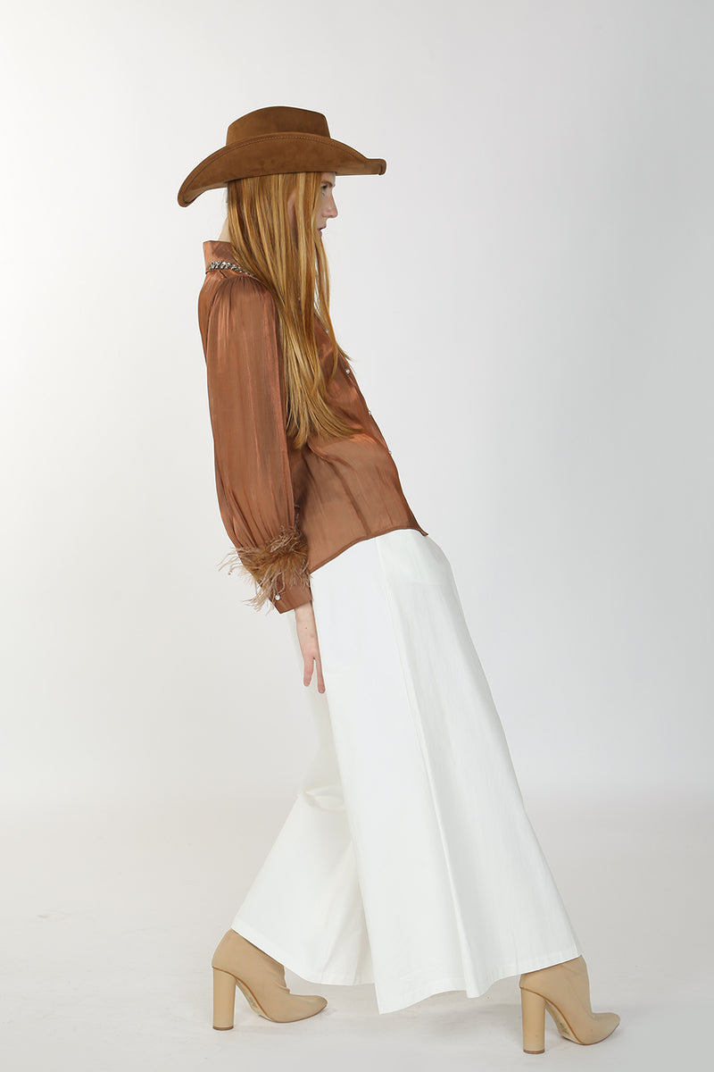Jordan High Waist Wide Flared Twill Pants - Shop Beulah Style