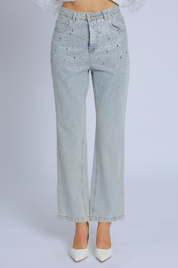 Ethan Rhinestone Embellished Light Wash Denim Jeans - Shop Beulah Style