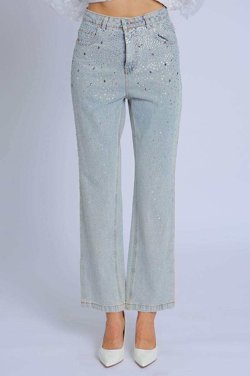 Ethan Rhinestone Embellished Light Wash Denim Jeans - Shop Beulah Style