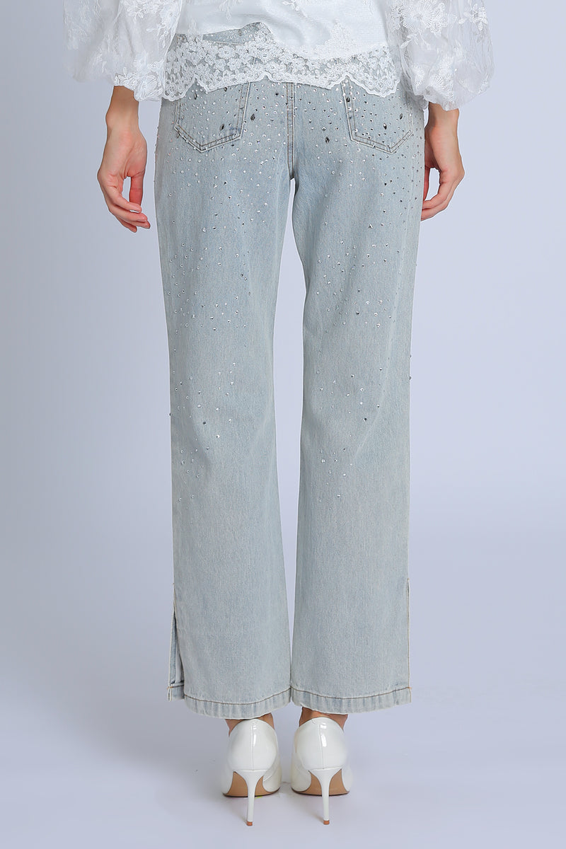 Ethan Rhinestone Embellished Light Wash Denim Jeans - Shop Beulah Style