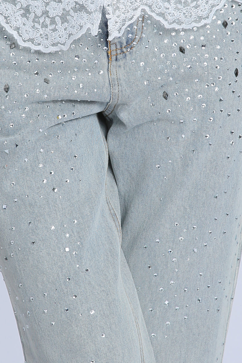 Ethan Rhinestone Embellished Light Wash Denim Jeans - Shop Beulah Style