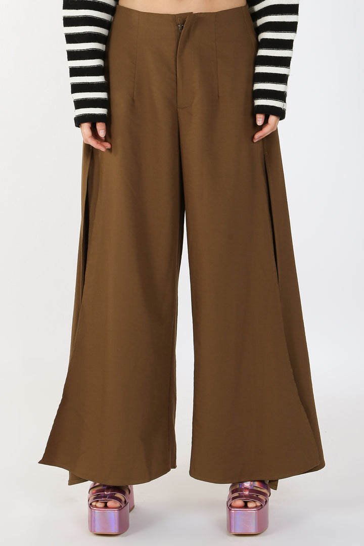 High-Waisted Side Slit Wide Maxi Pants